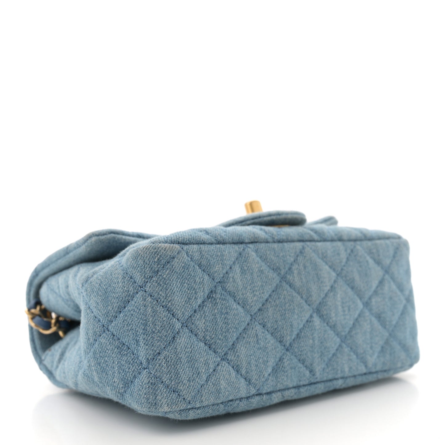 Denim Quilted Mini Pearl Crush Flap Blue
