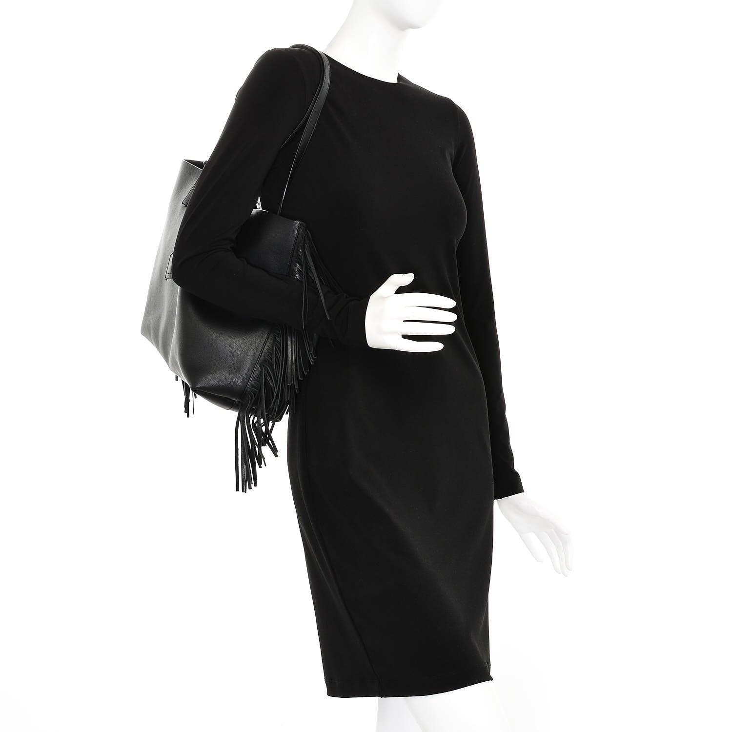 Saint Laurent Calfskin Large Fringe Shopping Tote Black 2 of 11