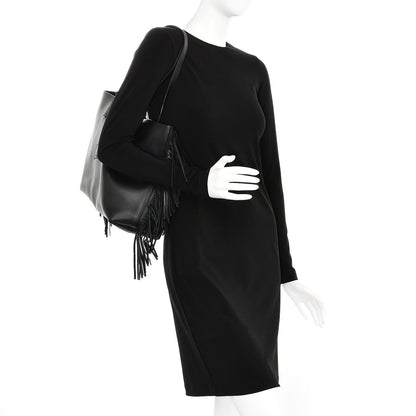 Saint Laurent Calfskin Large Fringe Shopping Tote Black 2 of 11