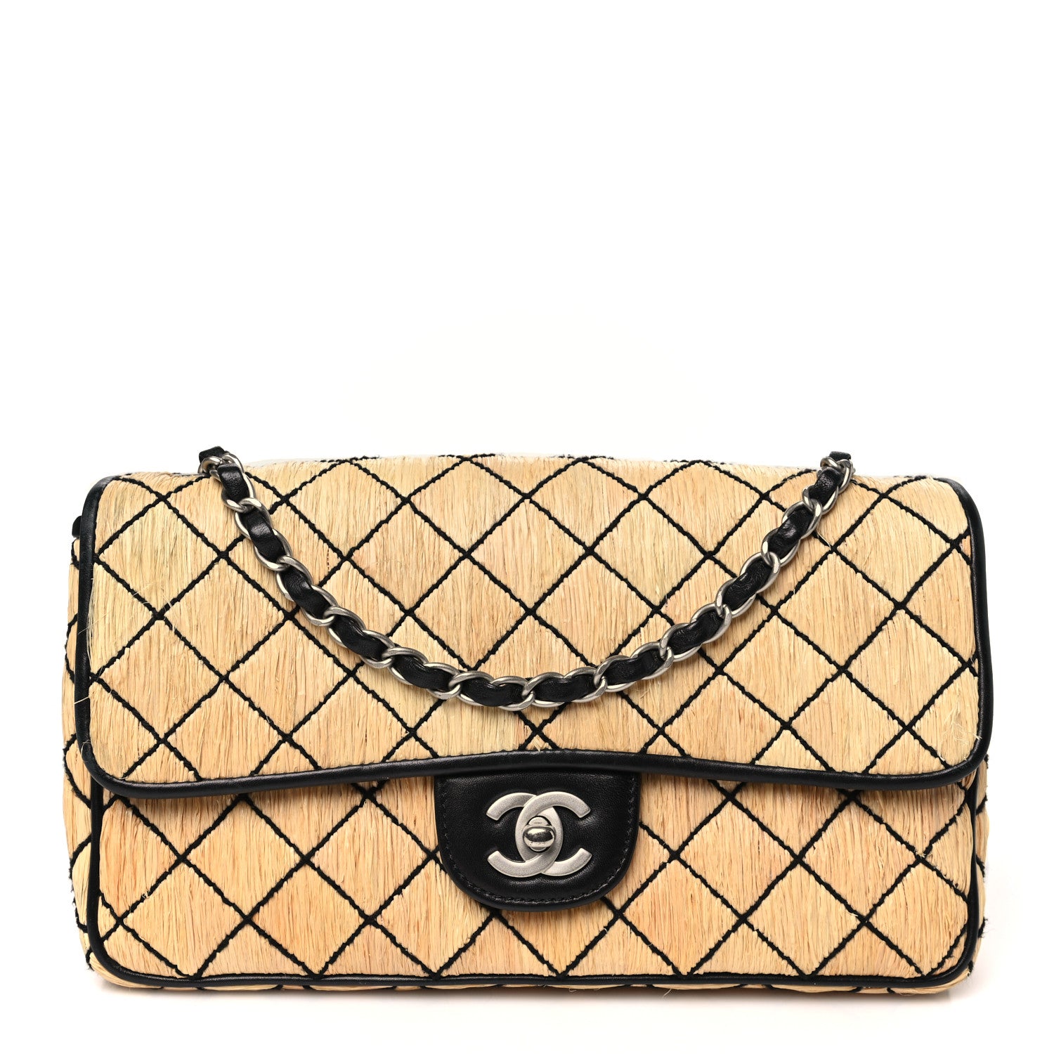 Chanel Straw Diamond Stitch Flap 1 of 12