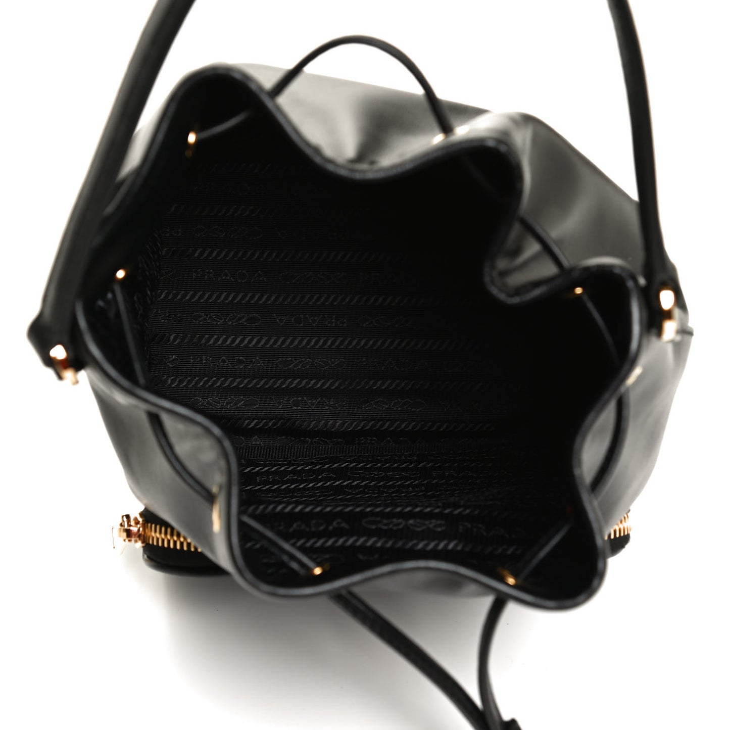Light Calfskin Saffiano Mini Bucket Crossbody Bag Black