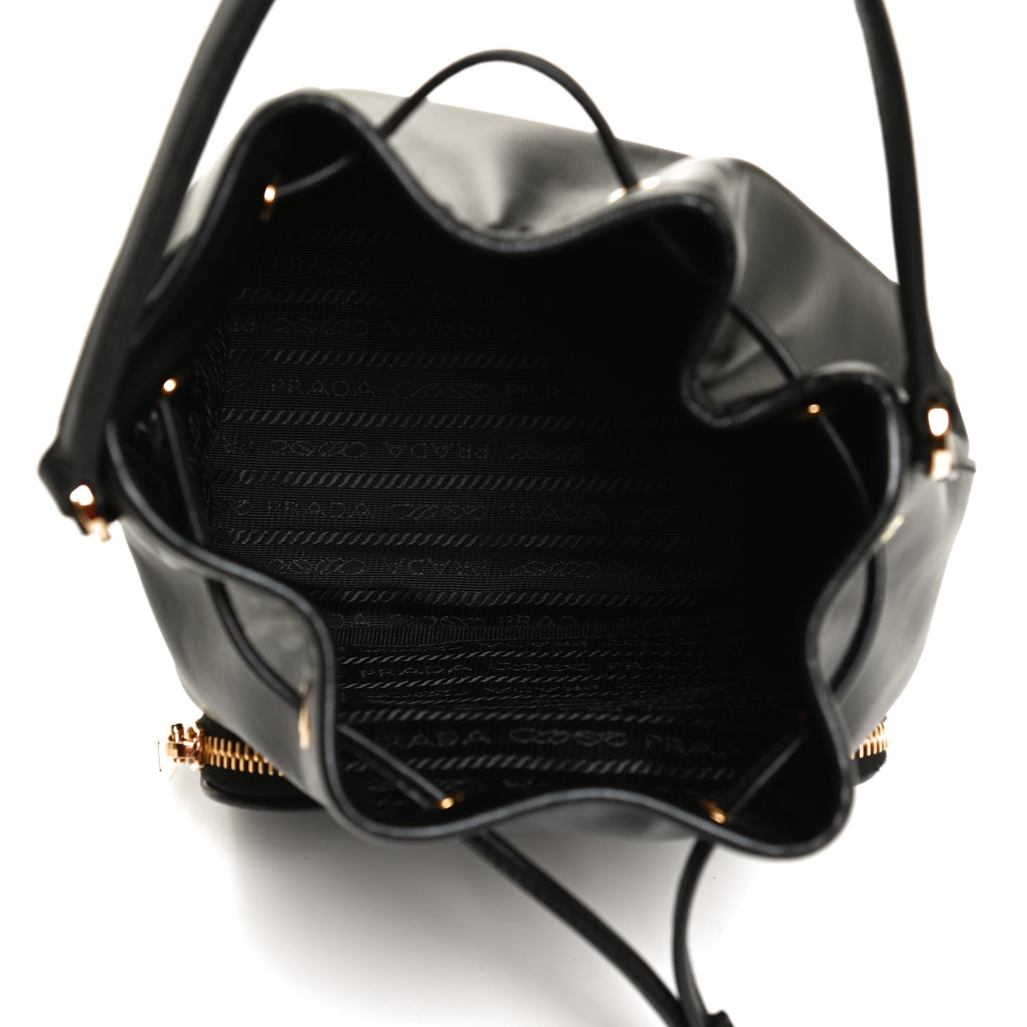 Prada Light Calfskin Saffiano Mini Bucket Crossbody Bag Black 4 of 11