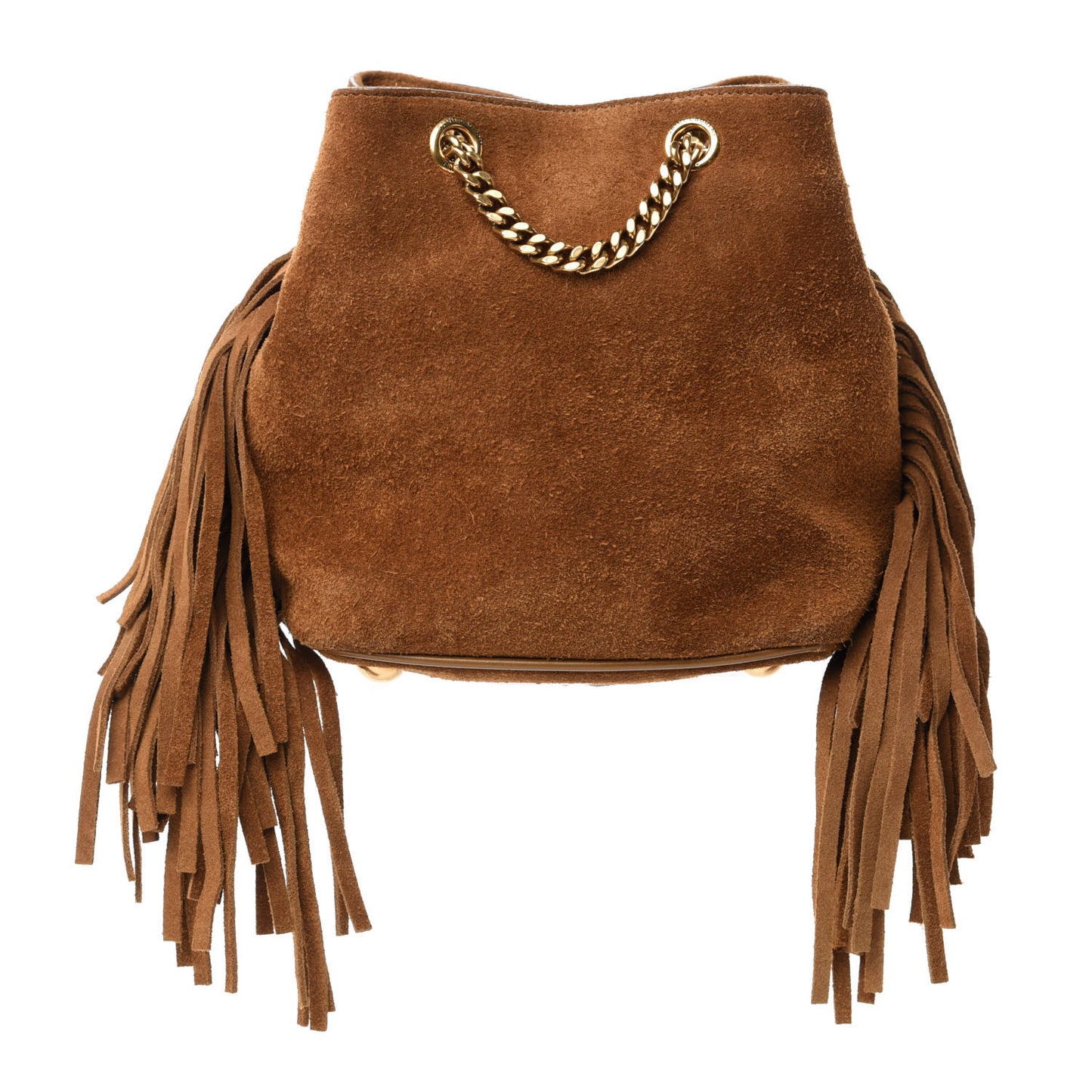 Suede Calfskin Fringe Baby Emmanuelle Bucket Light Ochre
