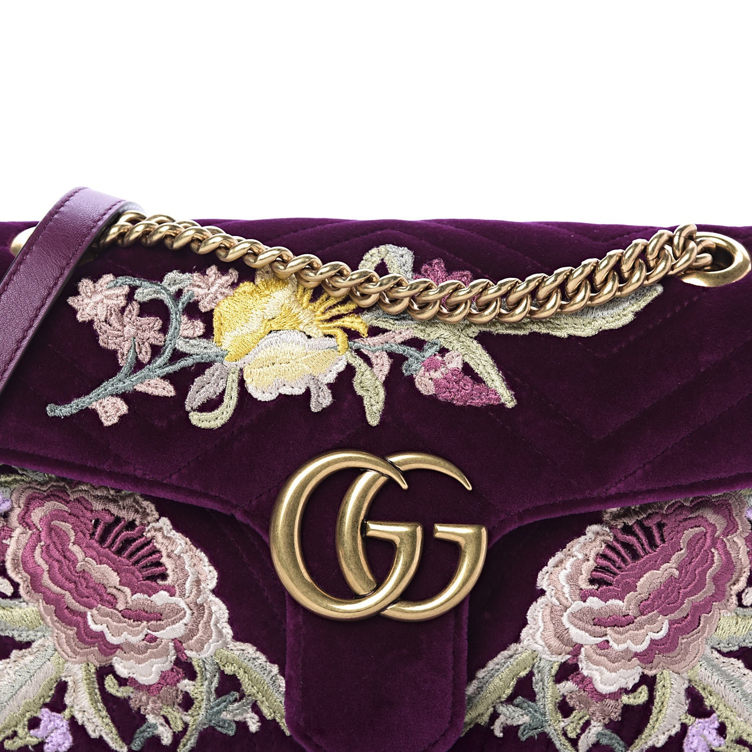 Gucci Velvet Matelasse Embroidered Small GG Marmont Shoulder Bag Fuchsia Violet Cyclamen 10 of 10