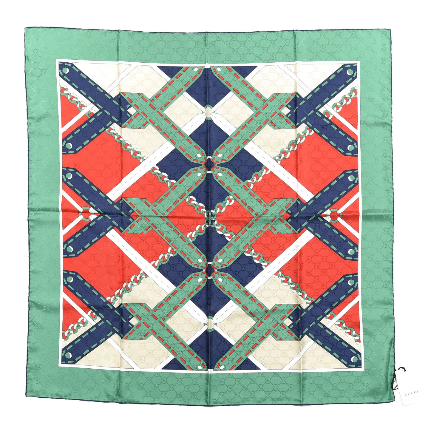 Silk Chain Argyle Square Scarf Flame Dark Green