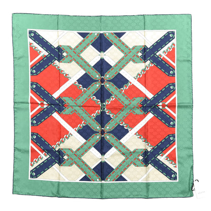 Gucci Silk Chain Argyle Square Scarf Flame Dark Green 1 of 3