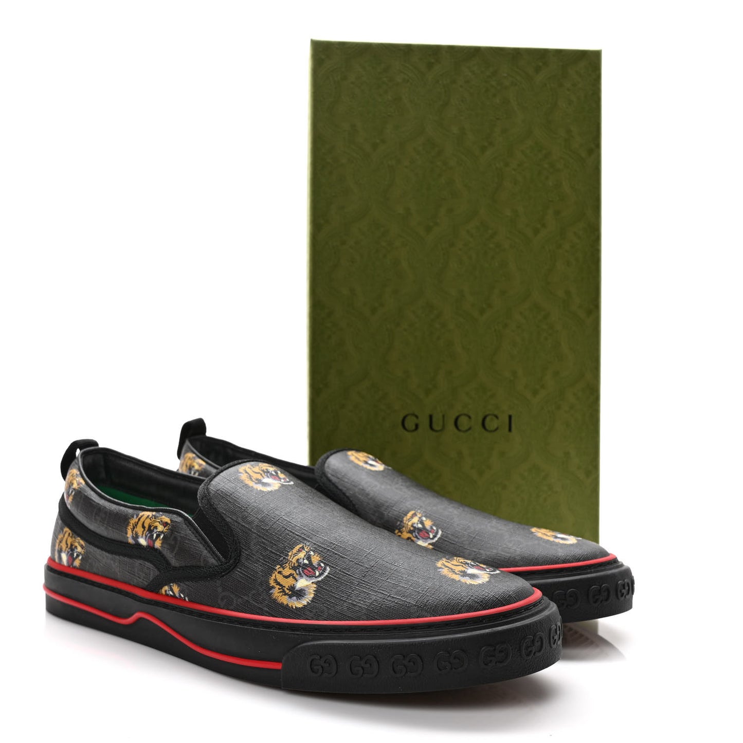 GG Supreme Monogram Tiger Face Mens 1977 Slip-On Sneakers 12 Black Multicolor