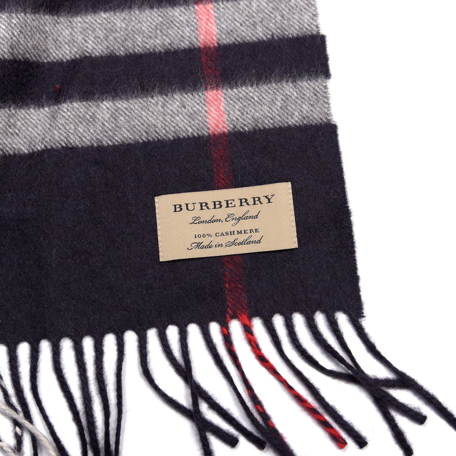 Burberry Cashmere Giant Check Fringe Scarf Navy 3 of 4