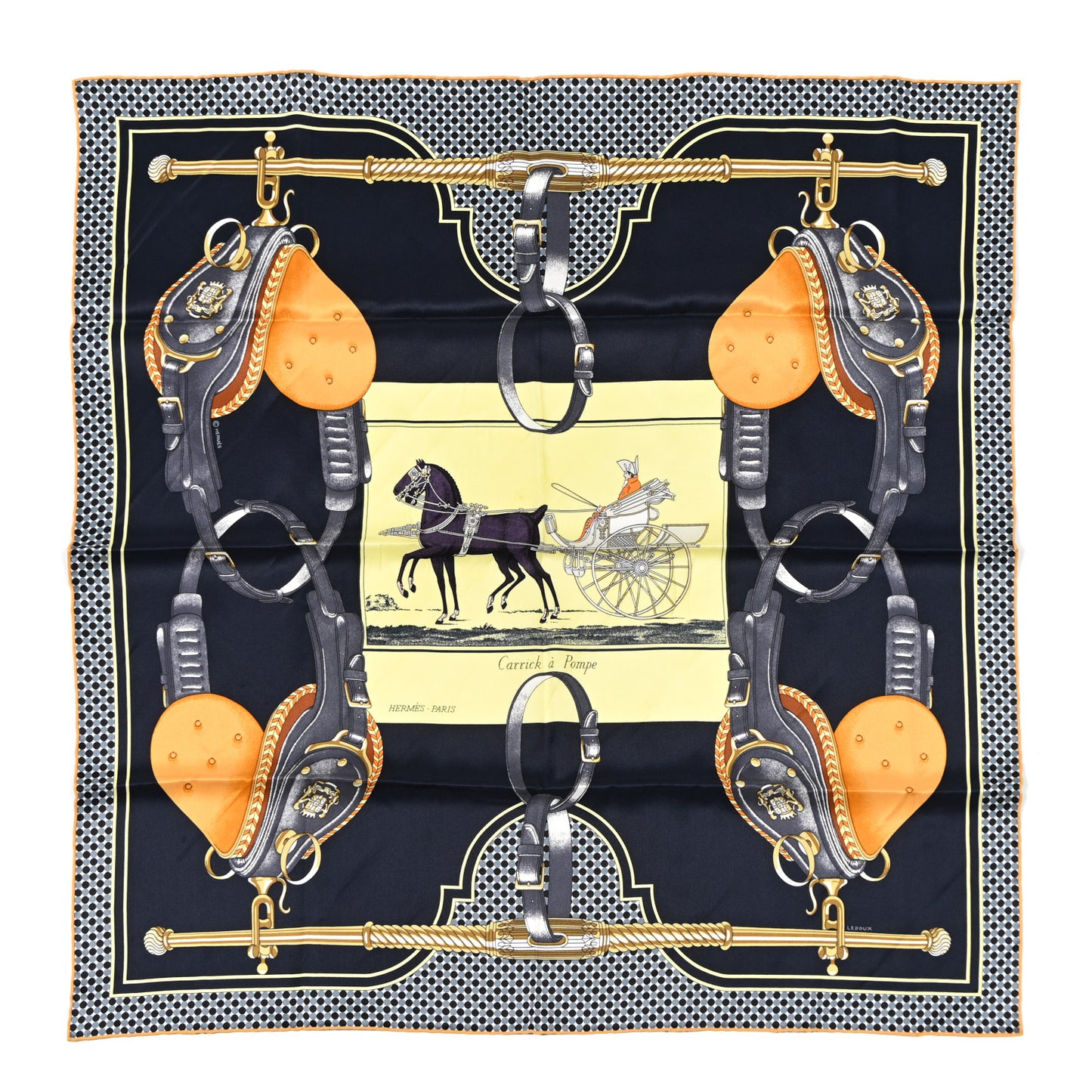 Silk Carrick a Pompe Scarf 70 Bleu Noir Jaune Soufre