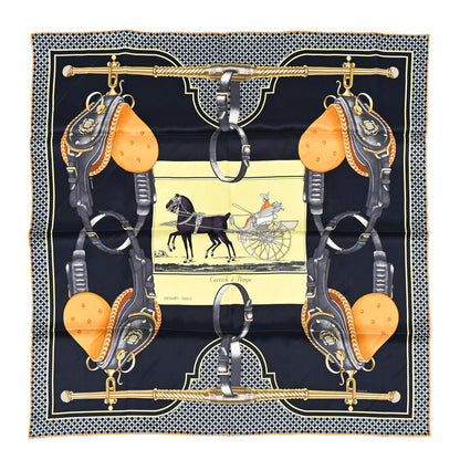 Hermes Silk Carrick a Pompe Scarf 70 Bleu Noir Jaune Soufre 1 of 5