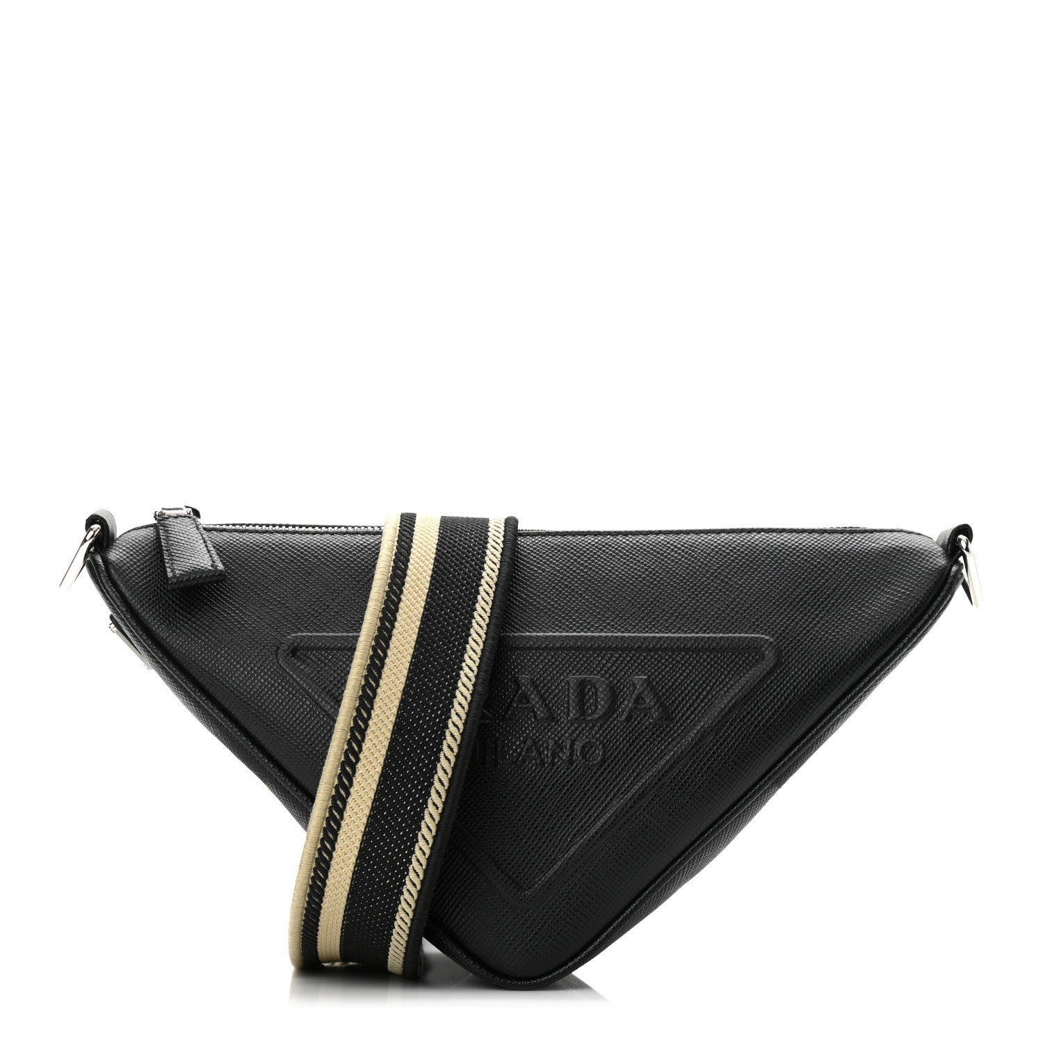 Prada Saffiano Cuir Triangle Logo Embossed Triangle Shoulder Bag Black 1 of 9