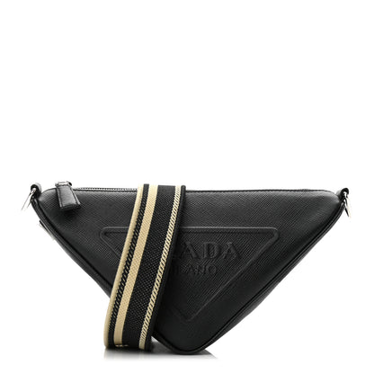 Prada Saffiano Cuir Triangle Logo Embossed Triangle Shoulder Bag Black 1 of 9