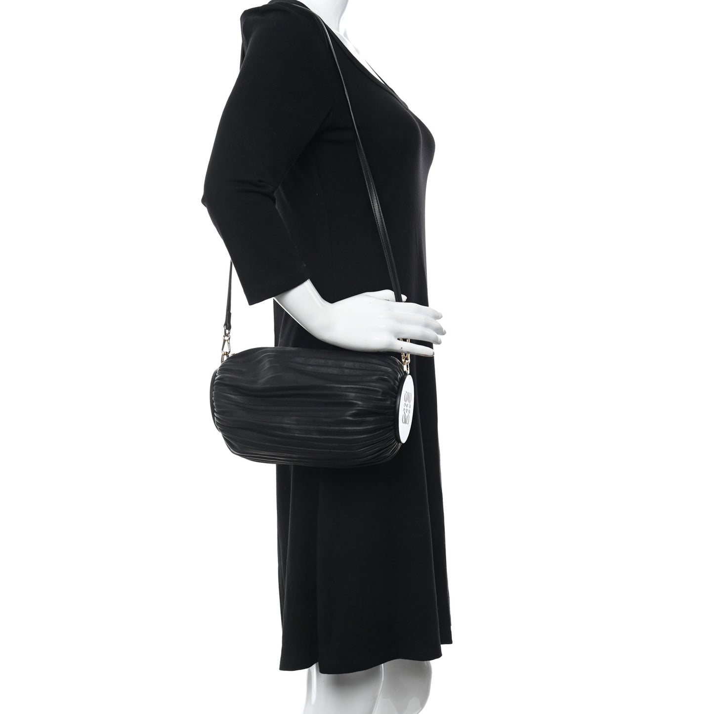 Lambskin Pleated Bracelet Pouch Shoulder Bag Black