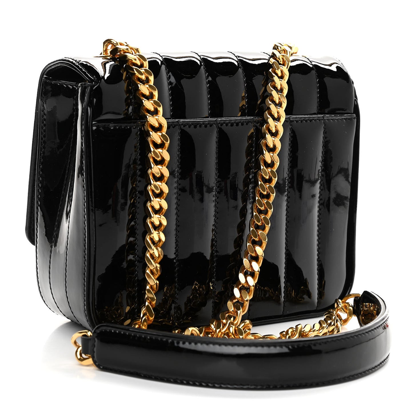 Patent Calfskin Matelasse Monogram Small Vicky Chain Bag Black