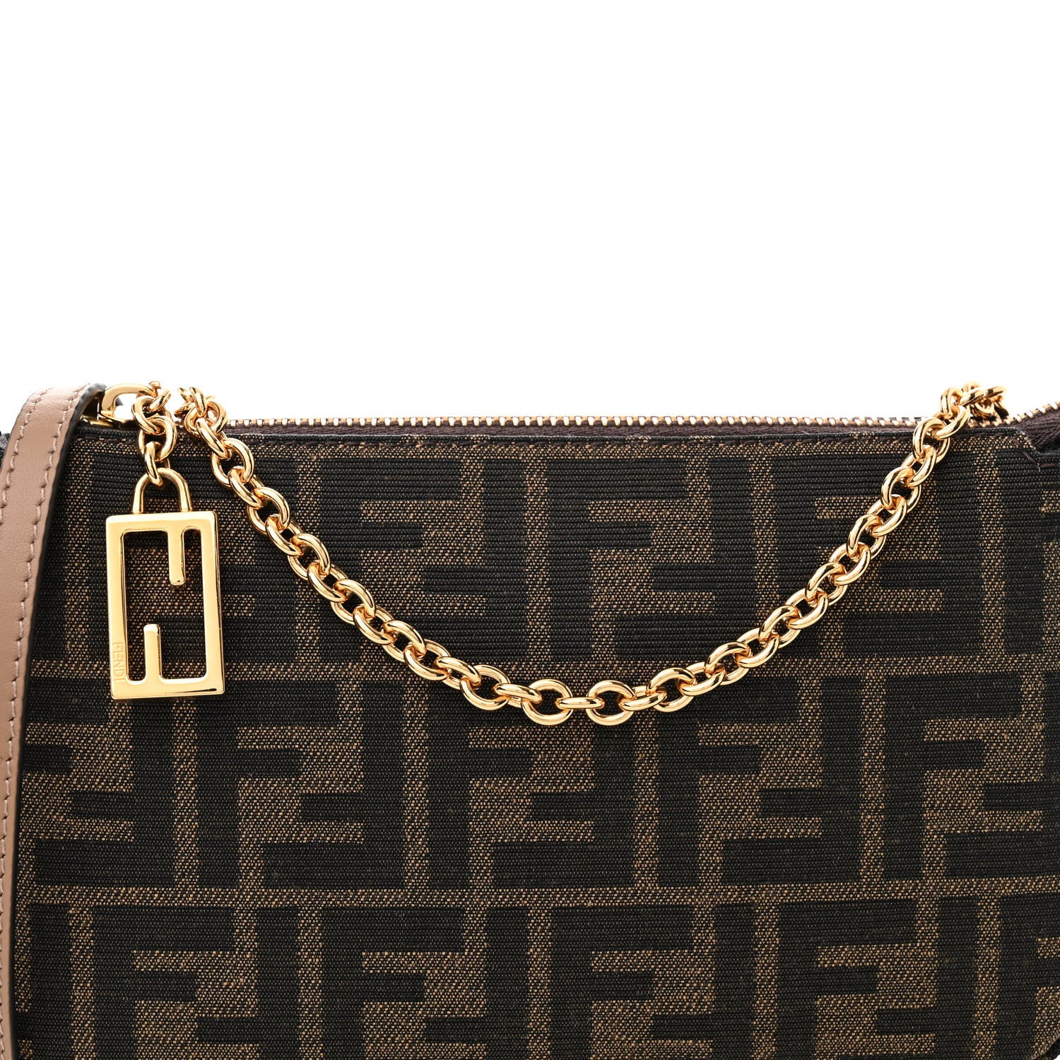 Fendi Fabric Jacquard Vitello Grace FF 1974 Baguette Pouch Tobacco Moro Sand 7 of 10