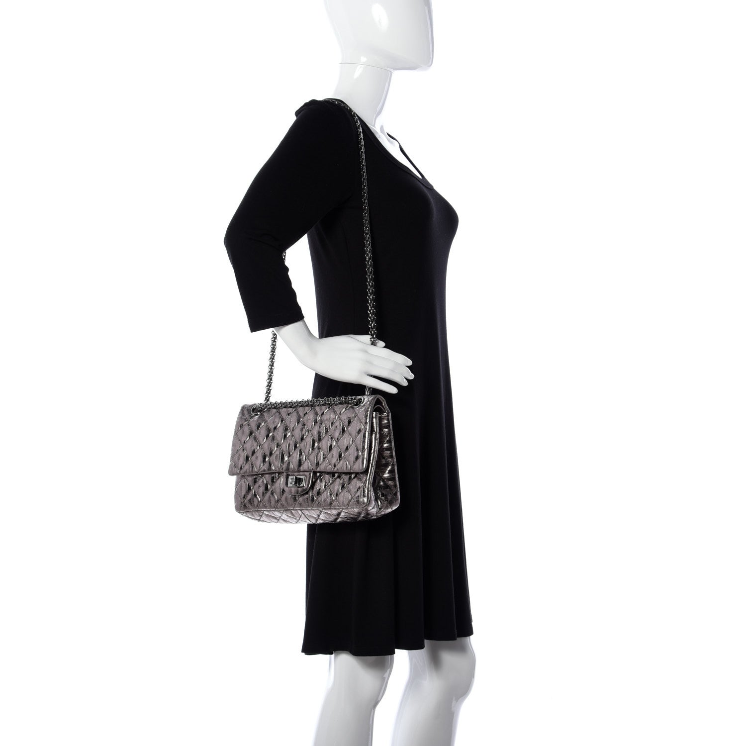 Chanel Metallic Striped Calfskin 2.55 Reissue 226 Flap Dark Silver 2 of 8