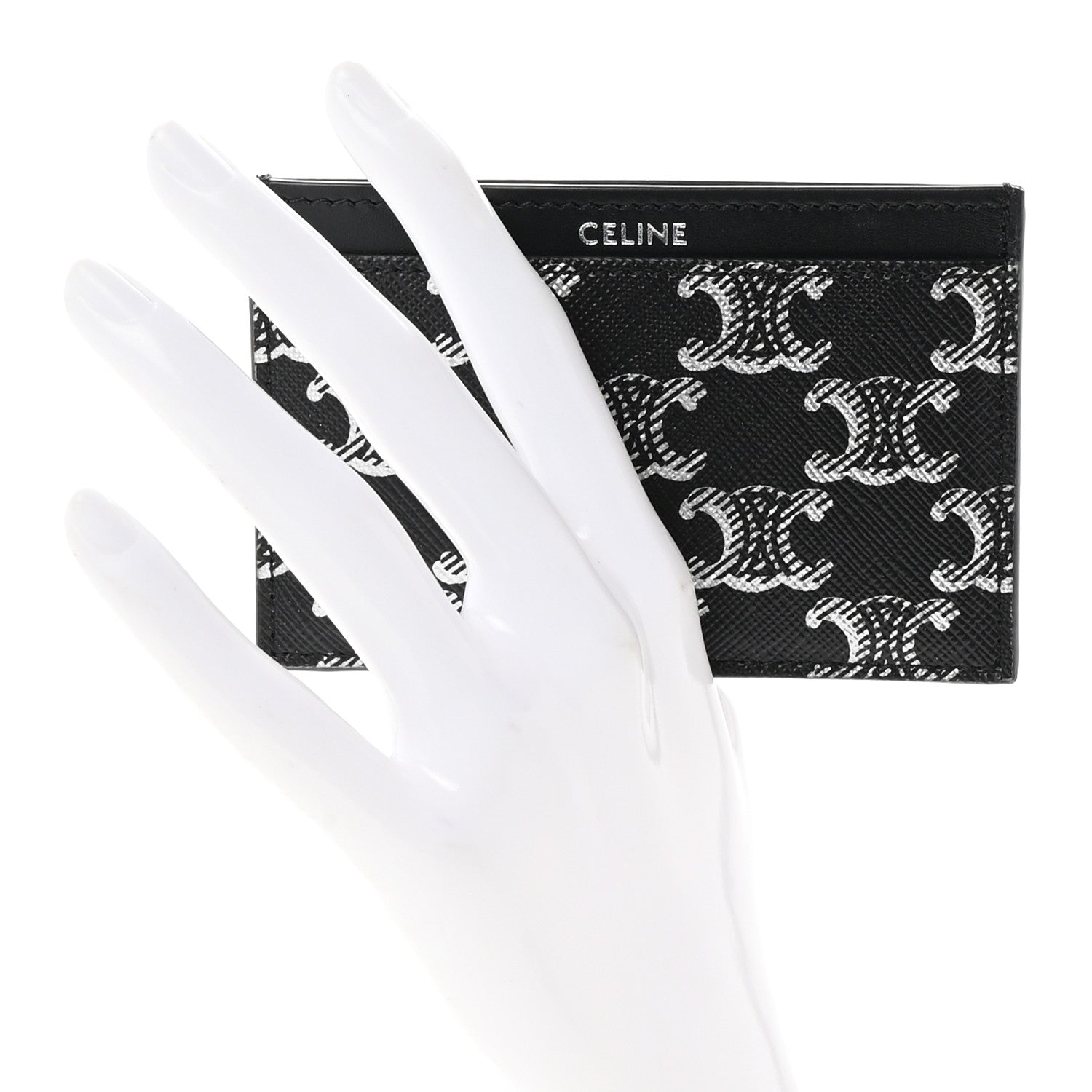 Celine Triomphe Canvas Card Holder Silver Black 2 of 7