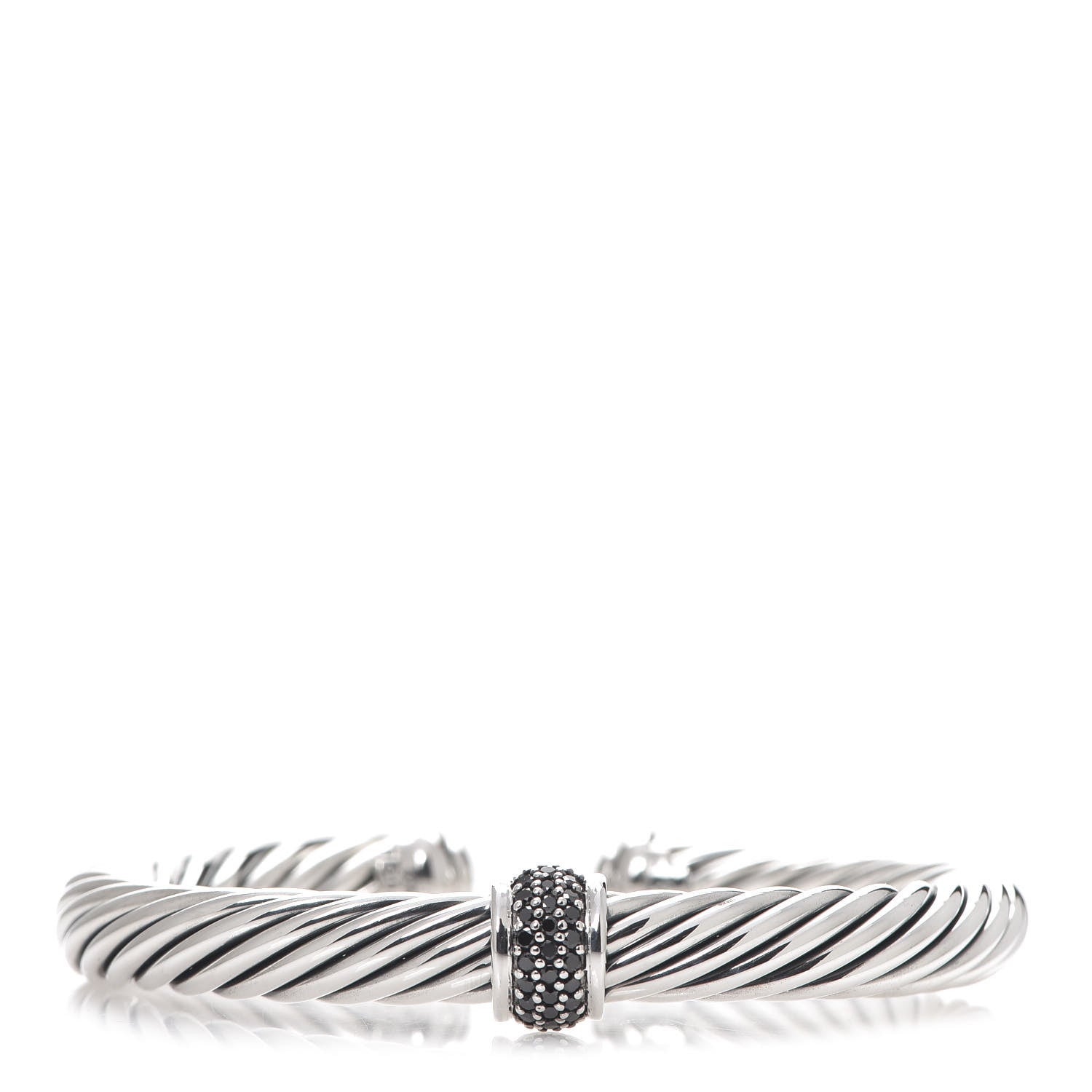 David Yurman Sterling Silver Black Diamond 7mm Cable Classics Station Bracelet 1 of 4