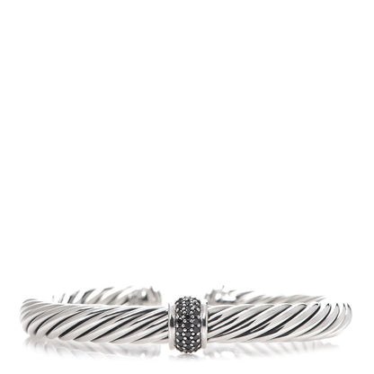 David Yurman Sterling Silver Black Diamond 7mm Cable Classics Station Bracelet 1 of 4