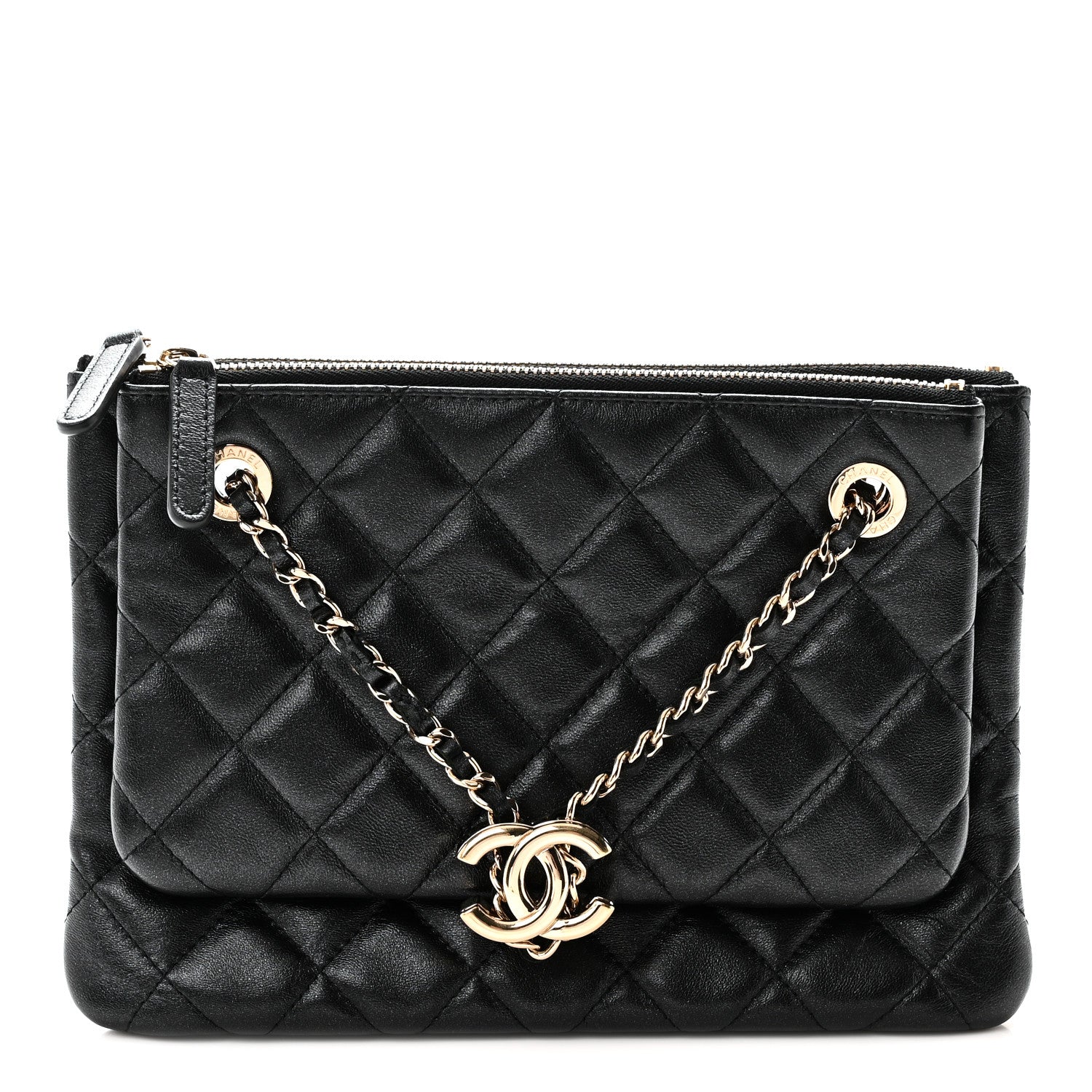Chanel Shiny Lambskin Quilted Medium Double Case With Strap Black 1 of 11
