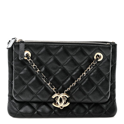 Chanel Shiny Lambskin Quilted Medium Double Case With Strap Black 1 of 11