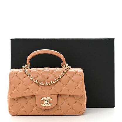 Chanel Lambskin Quilted Mini Top Handle Rectangular Flap Dark Beige 11 of 11