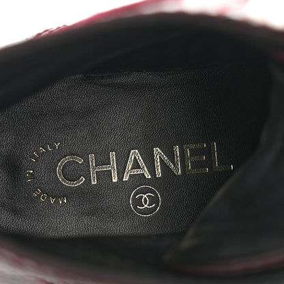 Chanel Shiny Calfskin Velvet Pearl Combat Short Boots 37.5 Burgundy 7 of 10