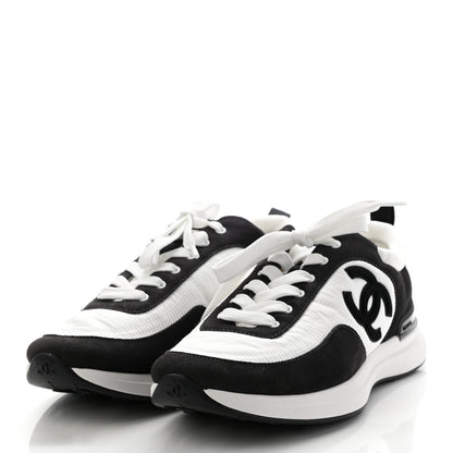 Chanel Nylon Suede Calfskin CC Sneakers 41 White Dark Grey 3 of 9