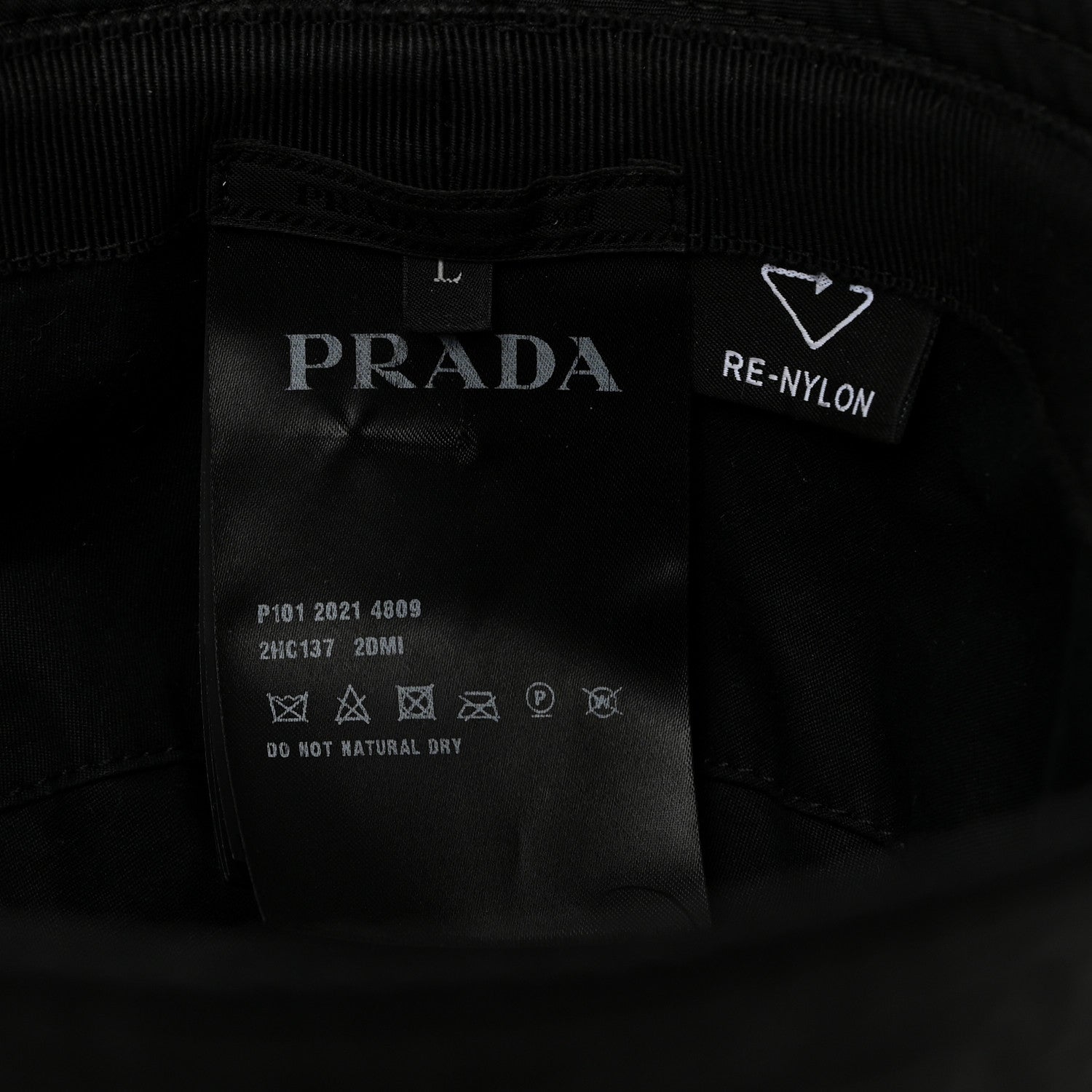 Prada Re-Nylon Metal Triangle Logo Mens Bucket Hat L Black 8 of 8