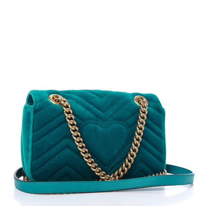 Gucci Velvet Matelasse Embroidered Mini GG Marmont Shoulder Bag Pavone Cyan 3 of 10