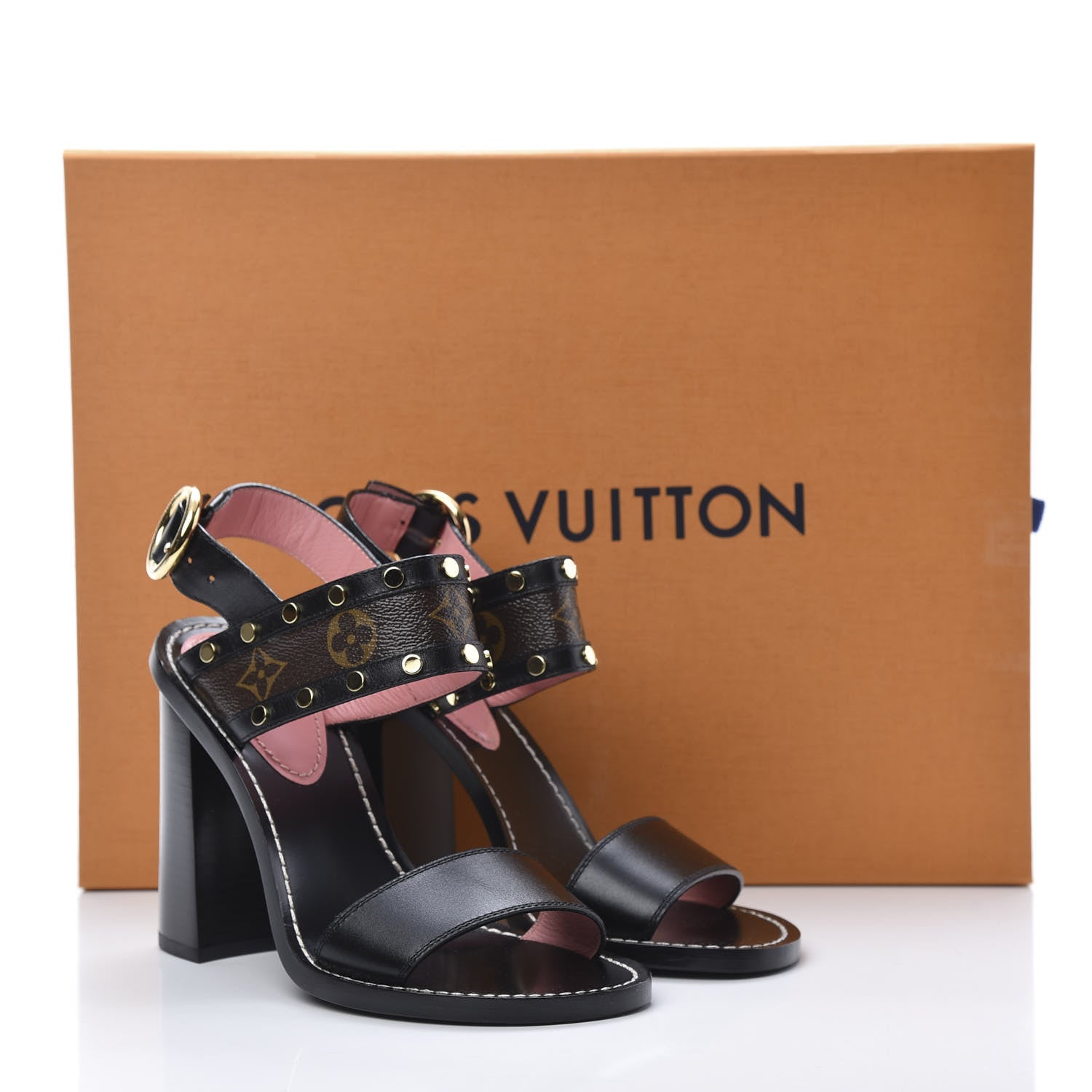 Louis Vuitton Calfskin Monogram Passenger Heeled Sandals 37.5 Black Rose 8 of 8