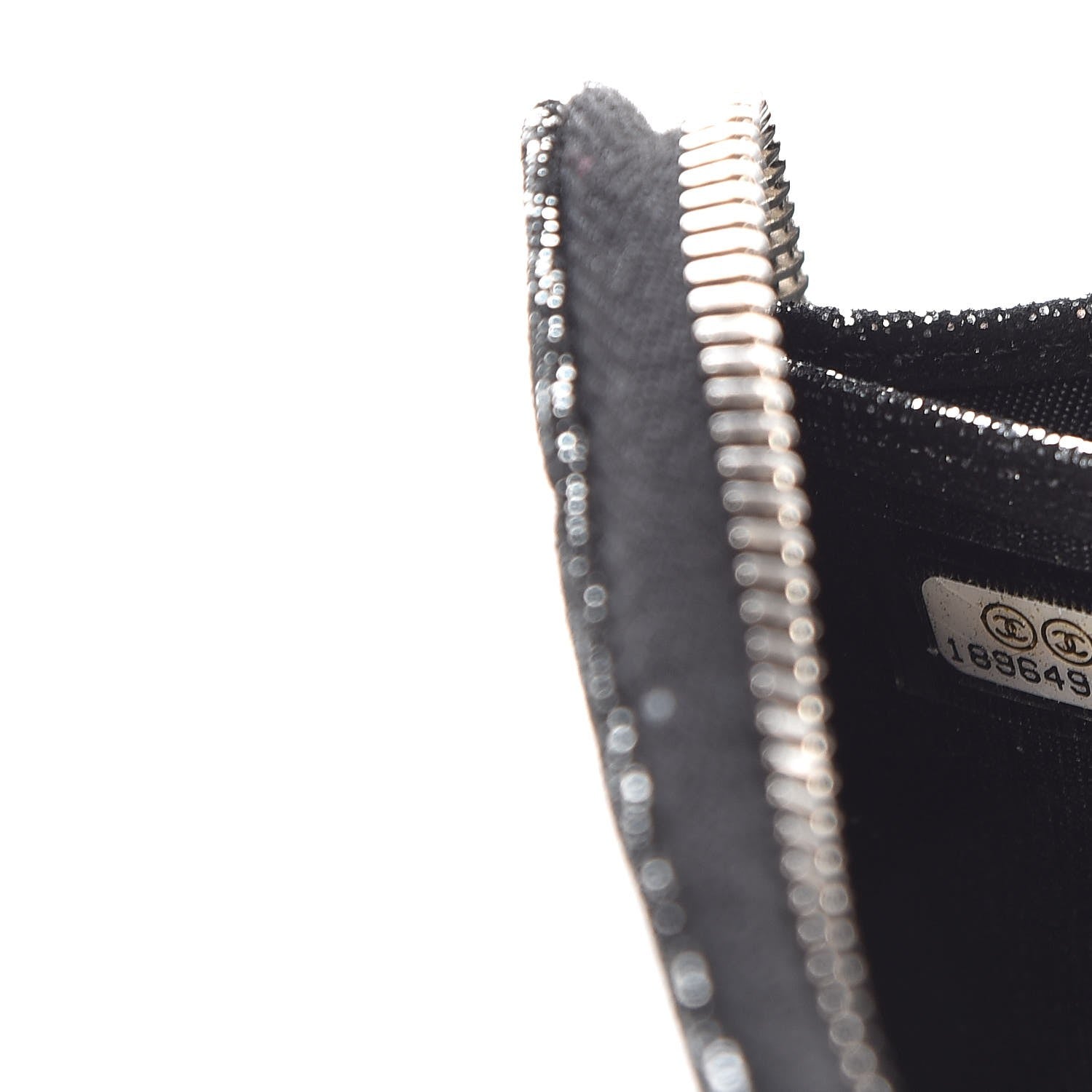 Chanel Metallic Fabric Quilted Zip Around Wallet Silver Black 8 of 8
