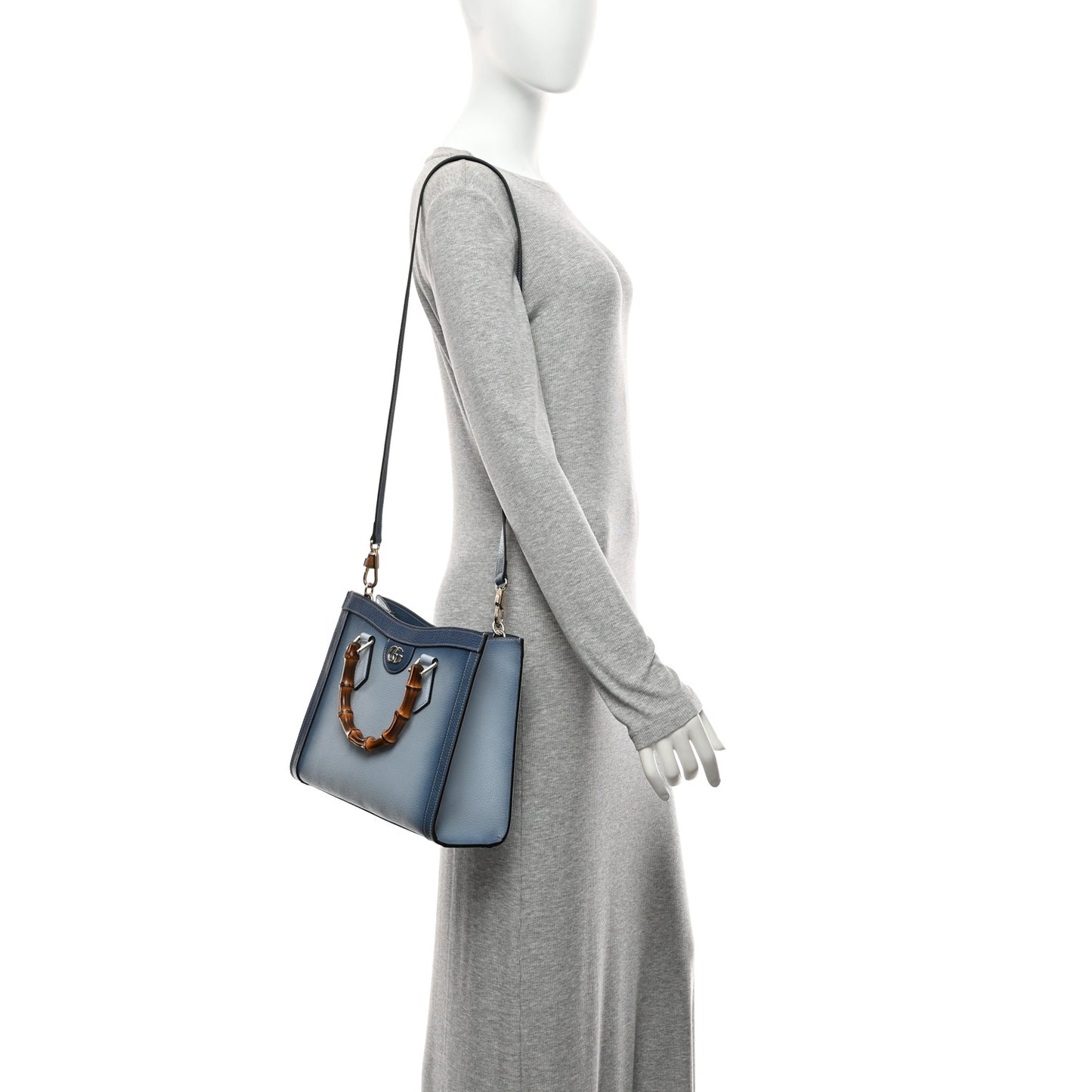 Textured Dollar Calfskin Web Small Diana Tote Bag Blue Ombre