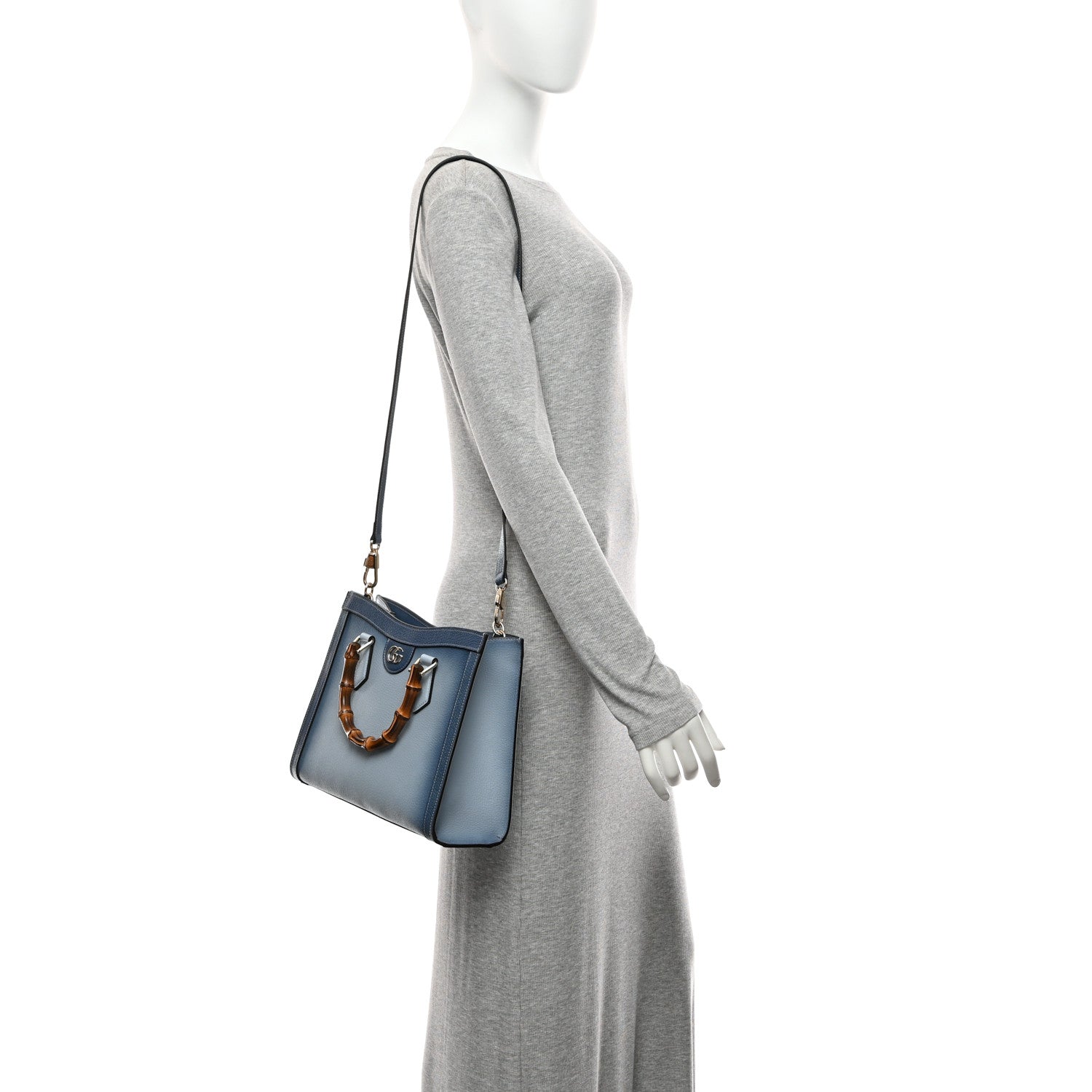 Gucci Textured Dollar Calfskin Web Small Diana Tote Bag Blue Ombre 2 of 11