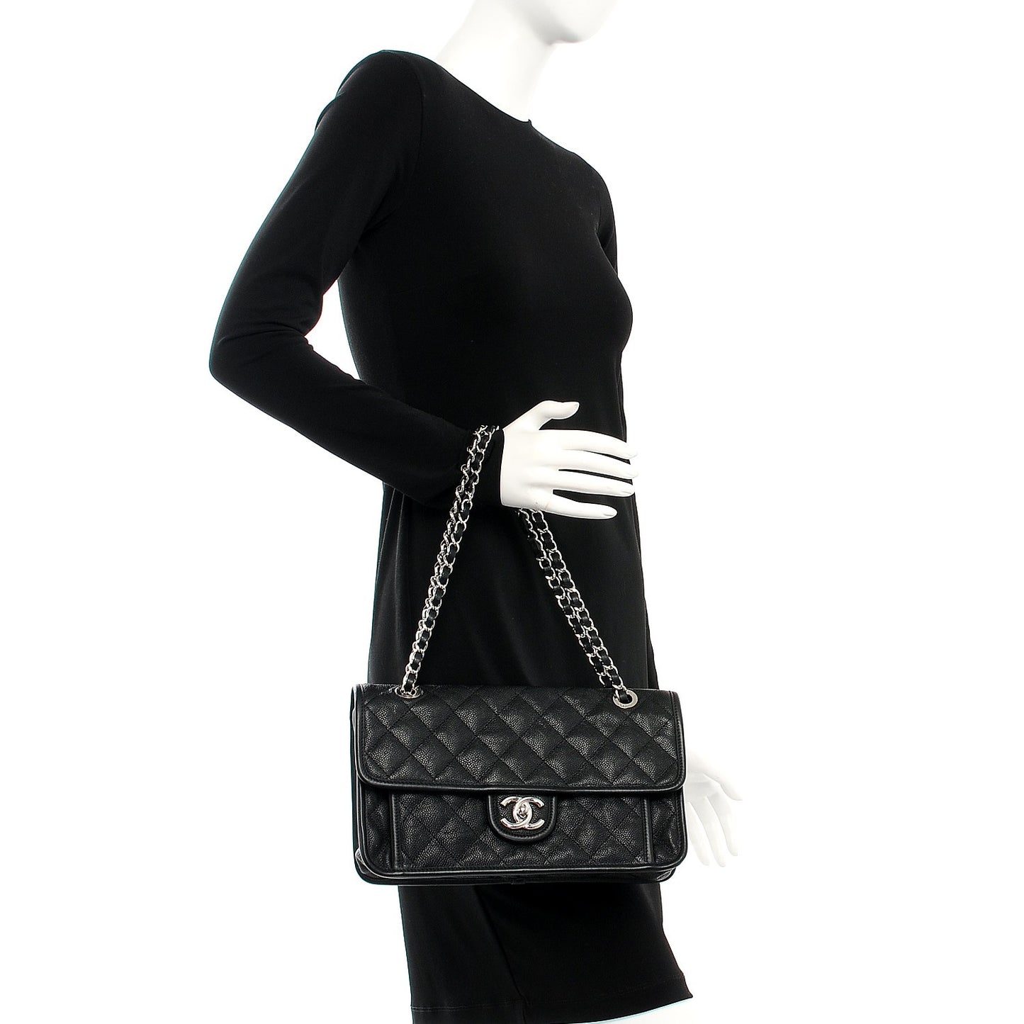 Caviar Quilted Medium French Riviera Flap Black