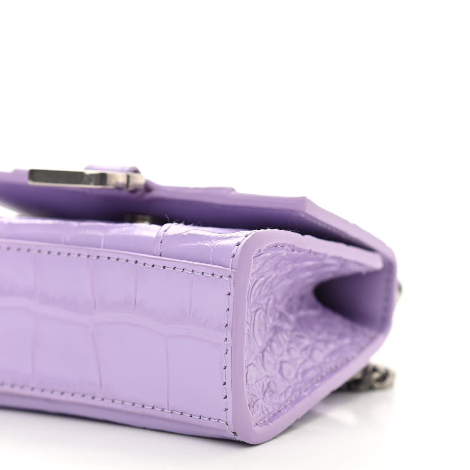 Balenciaga Shiny Calfskin Crocodile Embossed Hourglass Top Handle Bag Mini with Chain Lilac 10 of 10