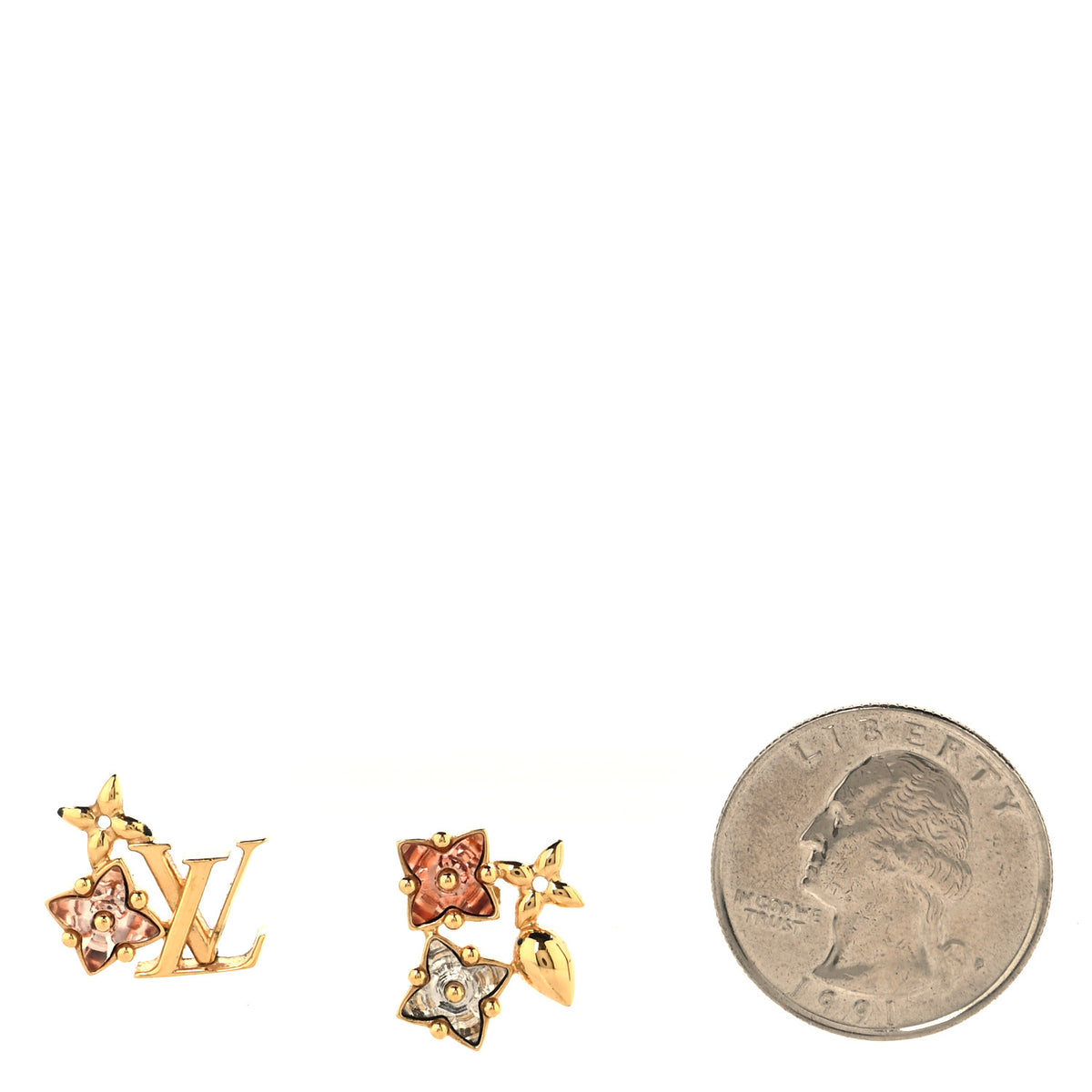 Metal Crystal Loulougram Monogram Flowers Earrings Gold