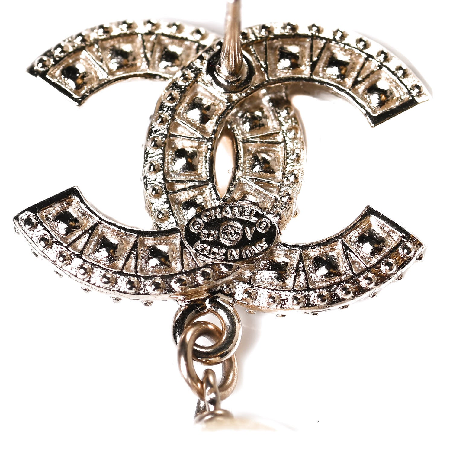 Chanel Crystal Pearl CC Drop Earrings Gold 4 of 5