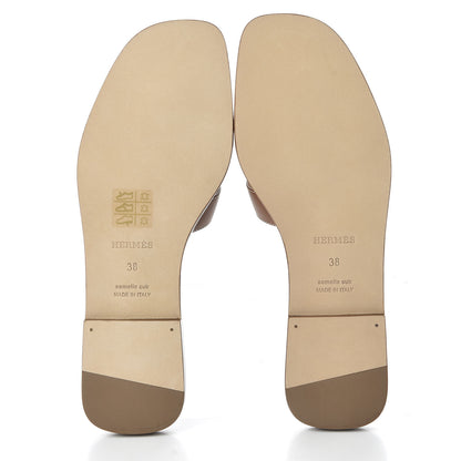Hermes Box Calfskin Oran Sandals 38 Gold 6 of 9