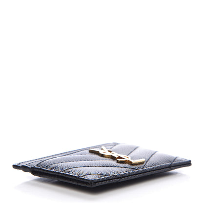 Saint Laurent Grain De Poudre Matelasse Chevron Monogram Credit Card Case Black 4 of 8