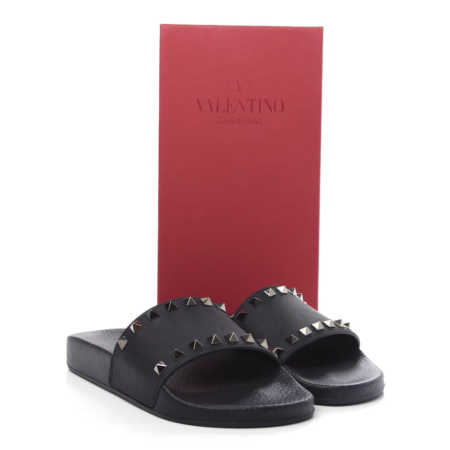 Valentino Garavani Rubber Rockstud Slide Sandals 38 Black 10 of 10