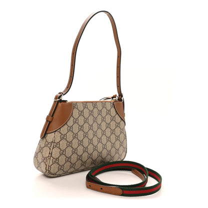 Gucci GG Supreme Monogram Textured Calfskin Small Emblem Shoulder Bag Beige Dark Brown 3 of 10
