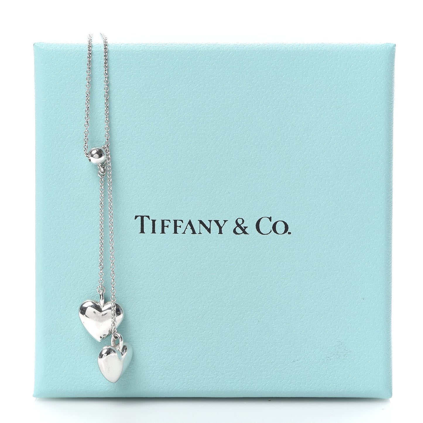 Sterling Silver Double Heart Lariat Pendant Necklace