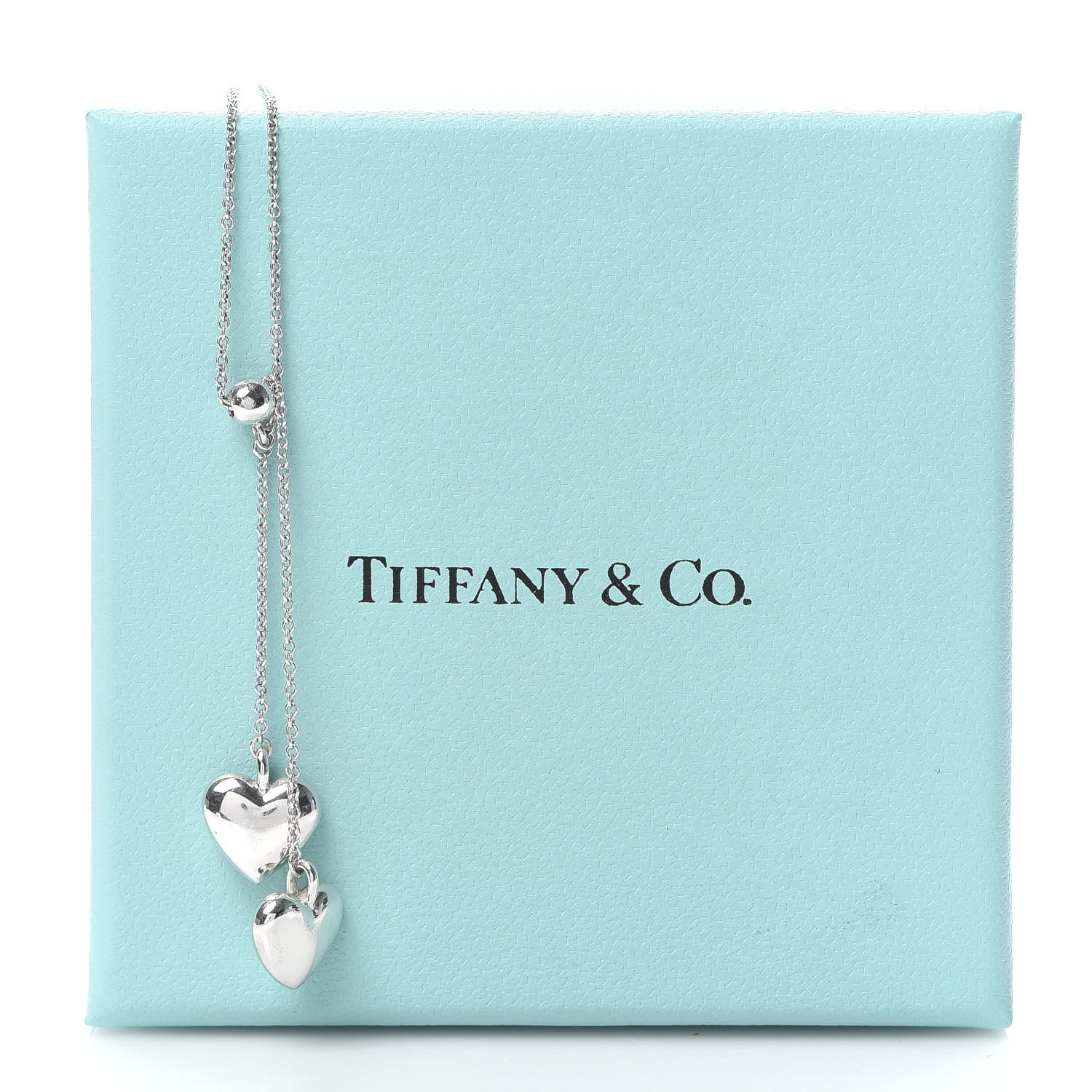 Tiffany Sterling Silver Double Heart Lariat Pendant Necklace 6 of 6