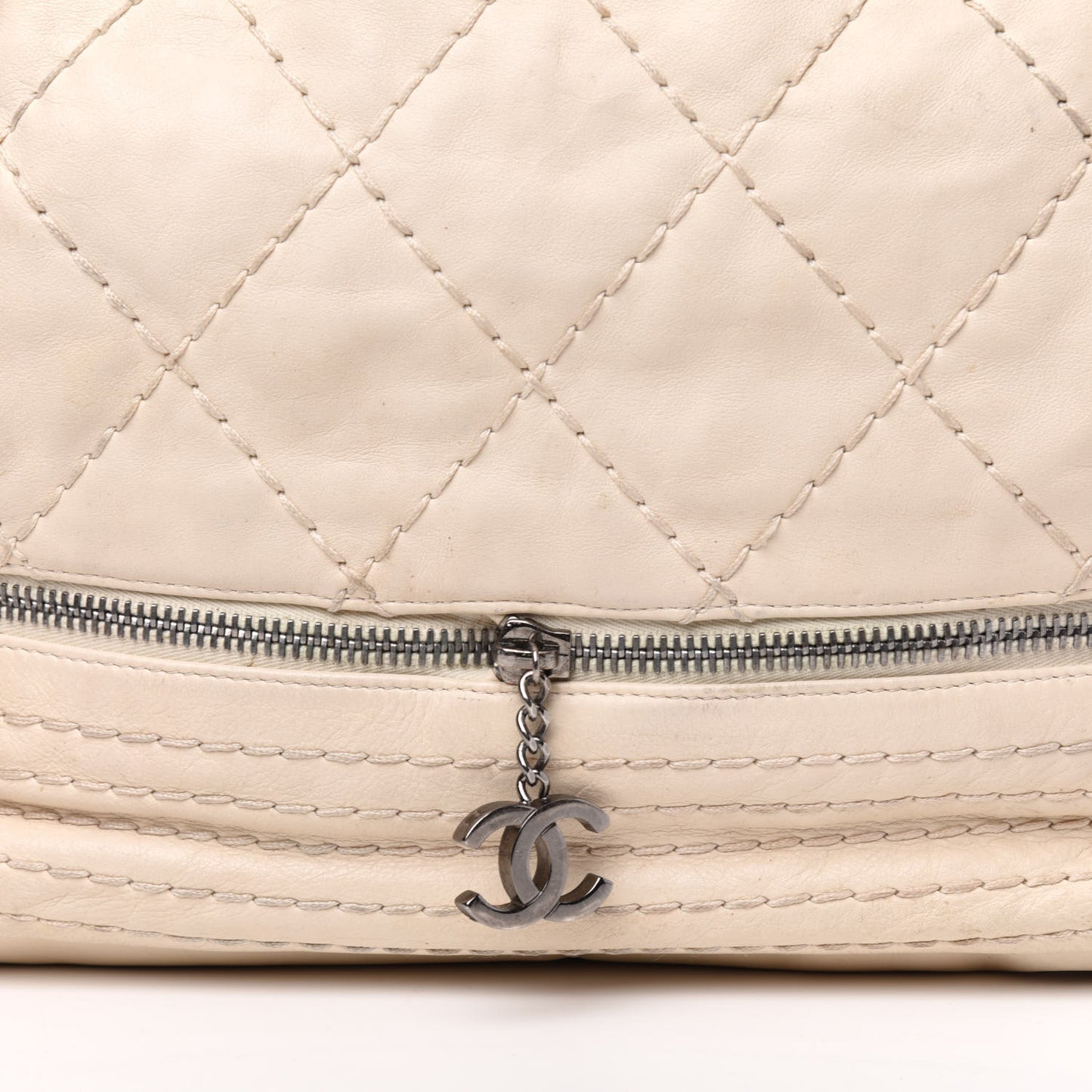 Lambskin Stitched Expandable Tote White