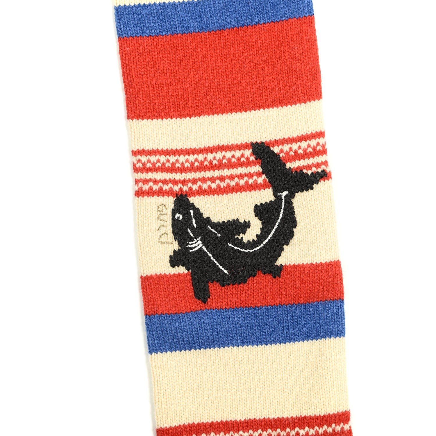 Gucci Wool Knit Shark Striped Scarf Blue Beige Red 4 of 5
