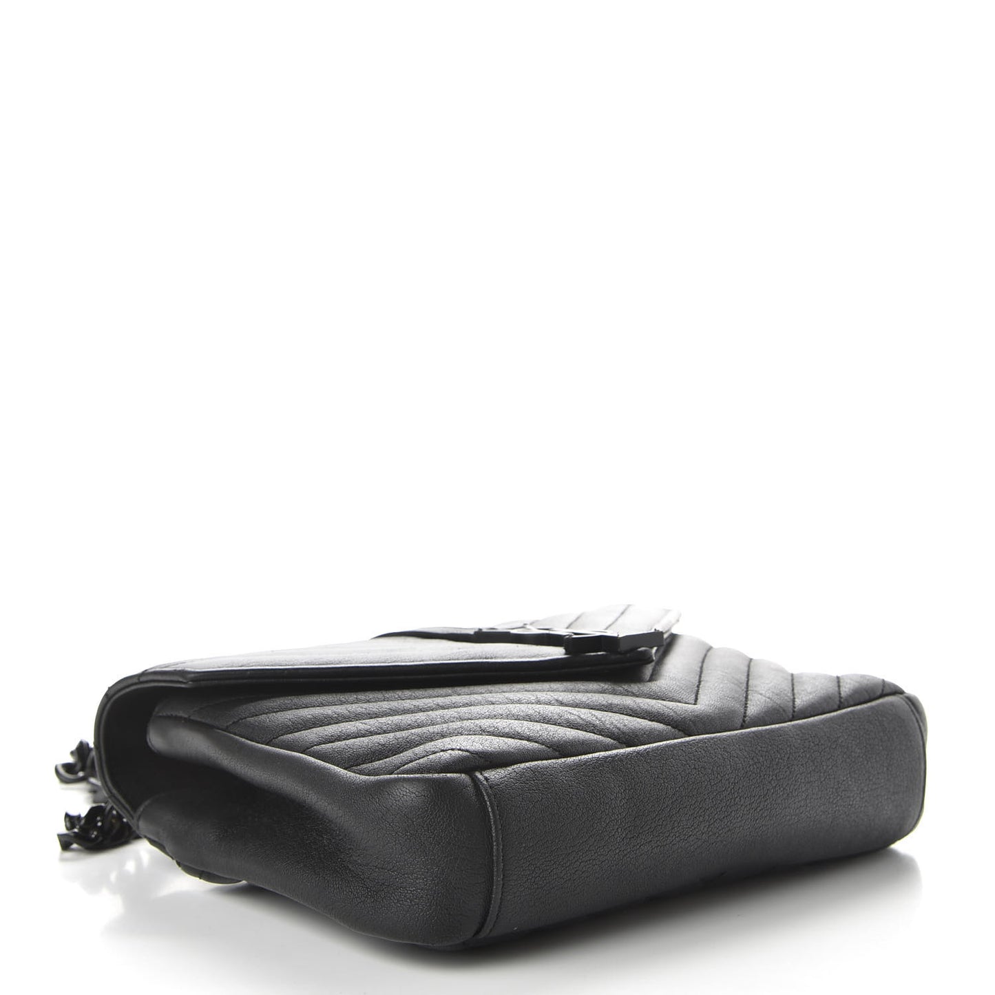 Sheepskin Matelasse Chevron Monogram Monochrome Medium College Bag Black