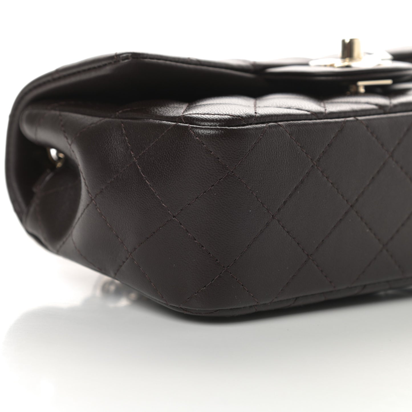 Lambskin Quilted Mini Rectangular Flap Dark Brown