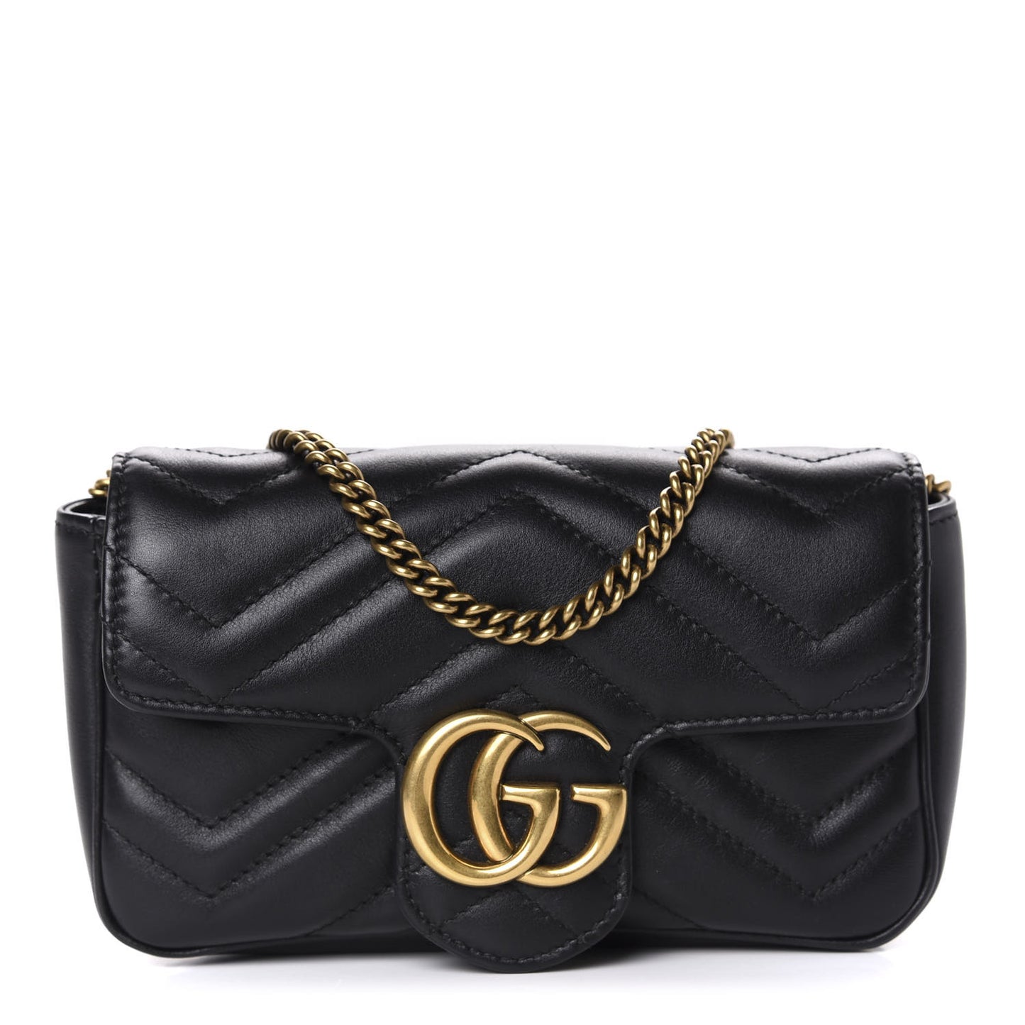 Calfskin Matelasse Super Mini GG Marmont Shoulder Bag Black