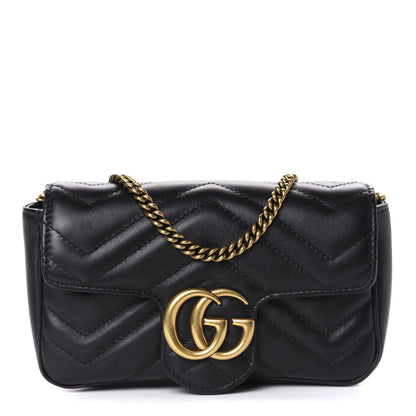 Gucci Calfskin Matelasse Super Mini GG Marmont Shoulder Bag Black 1 of 11